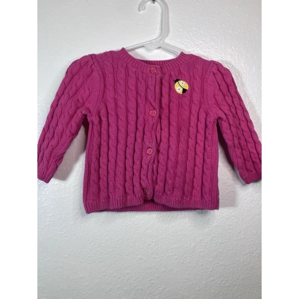 Vintage Gymboree 2008 Cable Knit Cardigan‎ Sweater 6-12 Months Y2K Ladybug